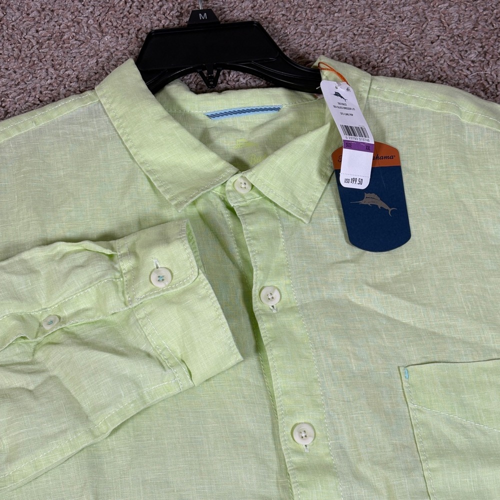 Tommy Bahama Mens Sea Glass Breezer Linen Shirt XXL Lime Pop Green TR310622